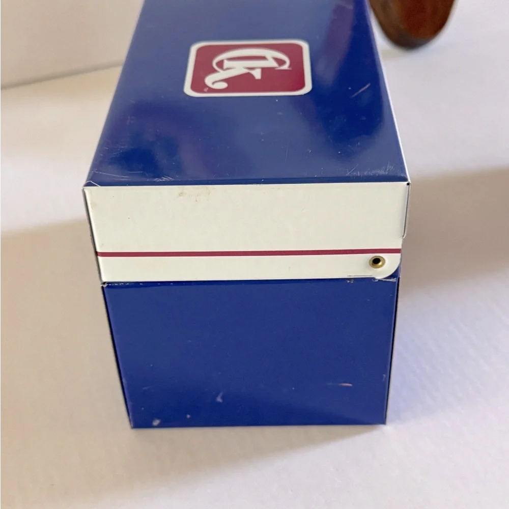 Vintage Blue and White Metal Recipe Box Cambridge Kitchen Graphic Cottagecore